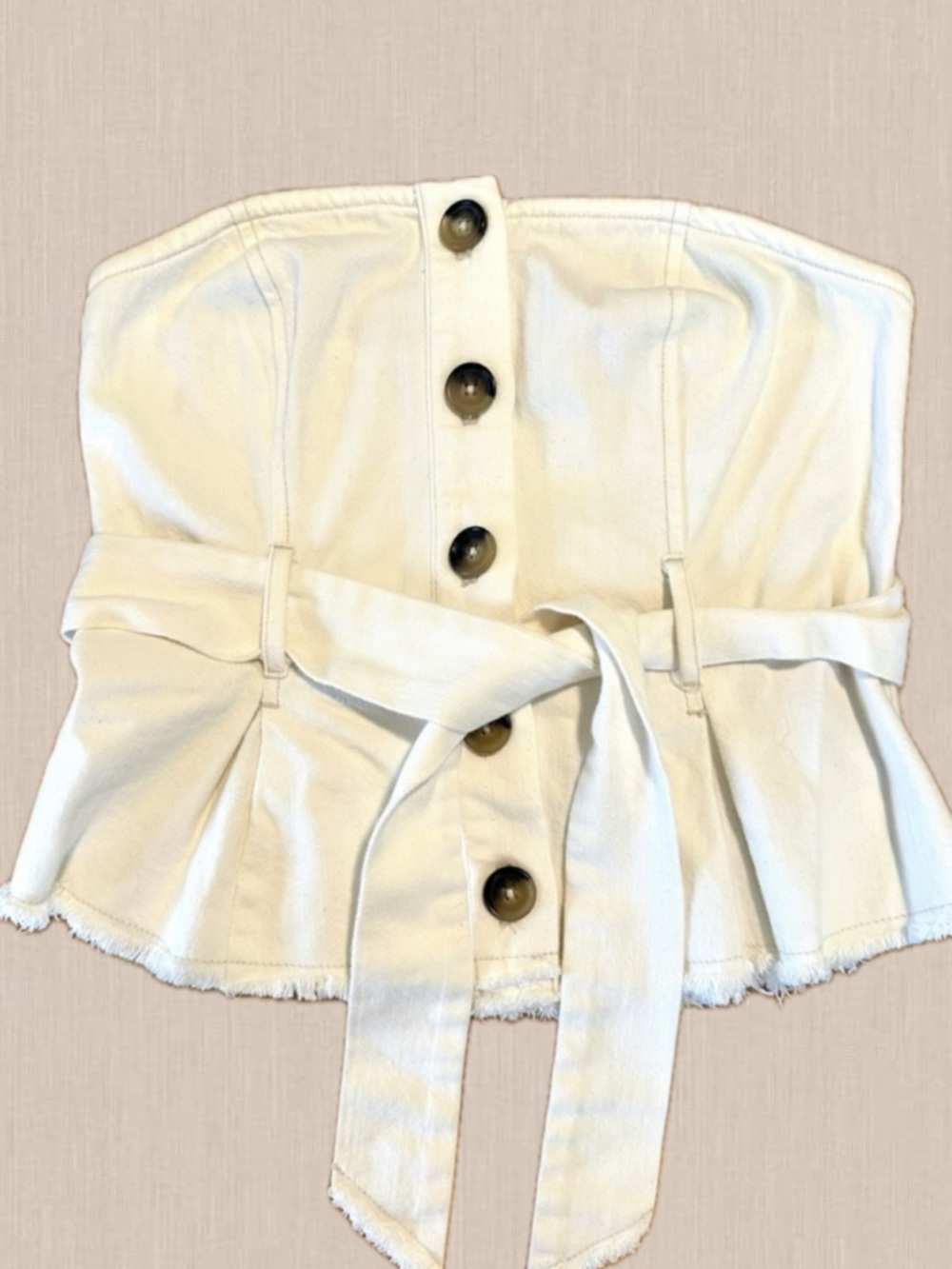 Free People Denim Style Strapless Corset Top White Peplum Belted S